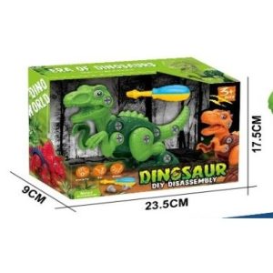 Jucarie pentru copii DIY 32 de piese dinozaur, asamblare si dezasamblare, interactiv, distractiv, accesorii incluse, cu surubelnita, + 3 ani, verde